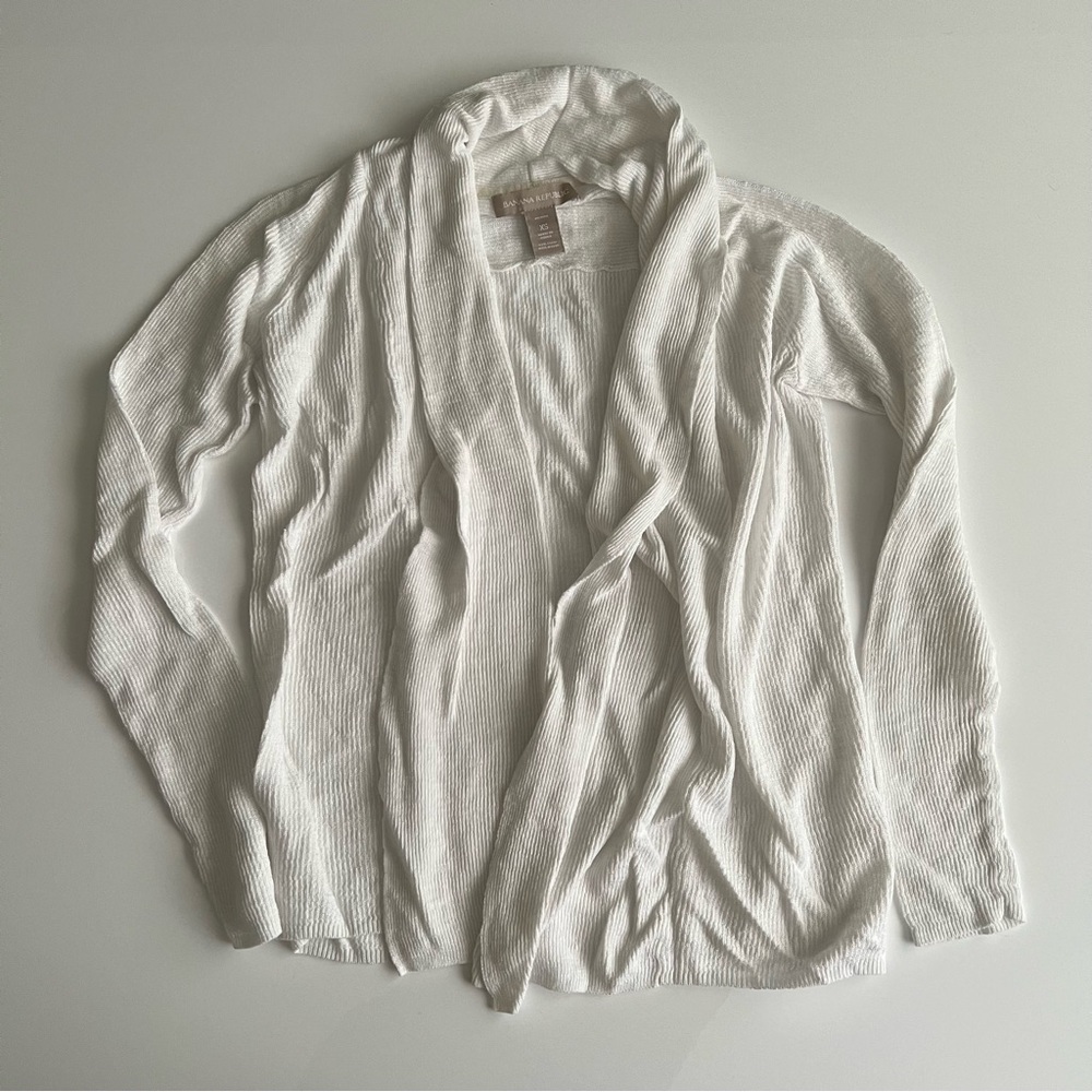 banana republic linen-blend cardigan, white, xsp
